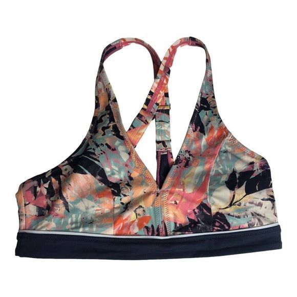 ROXY Fitness Sports Bra Bikini Top Floral Navy Size S 2579 - Picture 2 of 11